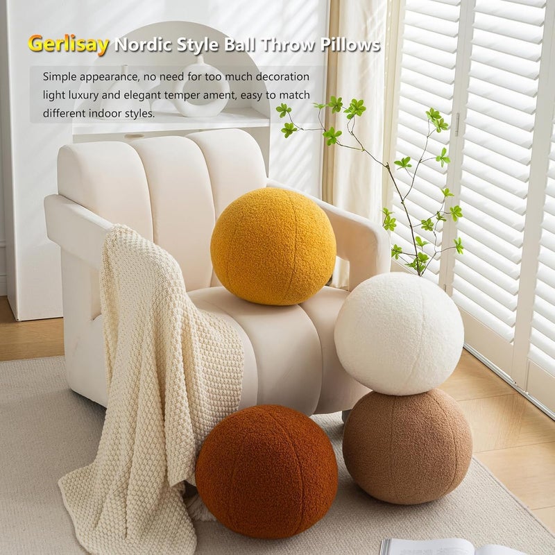 Gerlisay 11.8 inch Ball Pillow Round Decorative Pillow Beige Sphere Shaped Throw Pillows Soft Nordic Style Boucle Pillows Cushion for Bed Couch Living Sofa Room Decor - Image 2